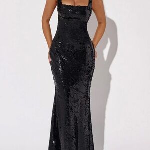 Babyboo Elegant Black Sequin Evening Gown